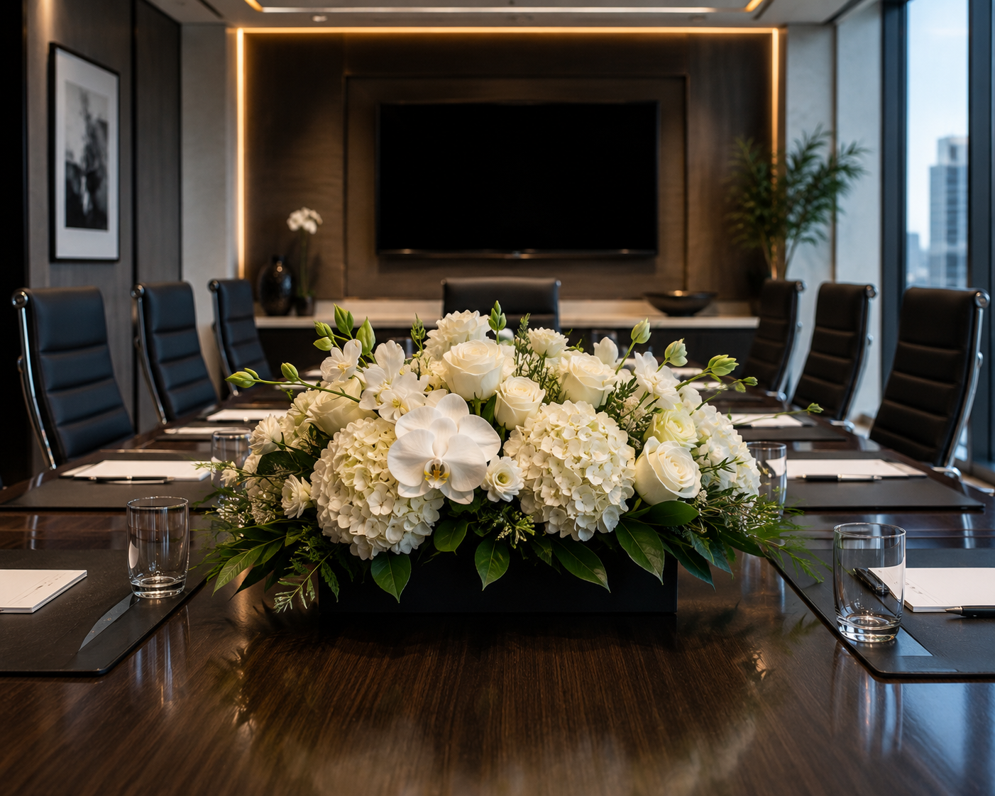 Boardroom Table Arrangement - Boardroom Table Arrangement: 花艺 · Tempo Lazer Flowers Studio. | Tempo Lazer Flowers Studio, Washington DC florist
