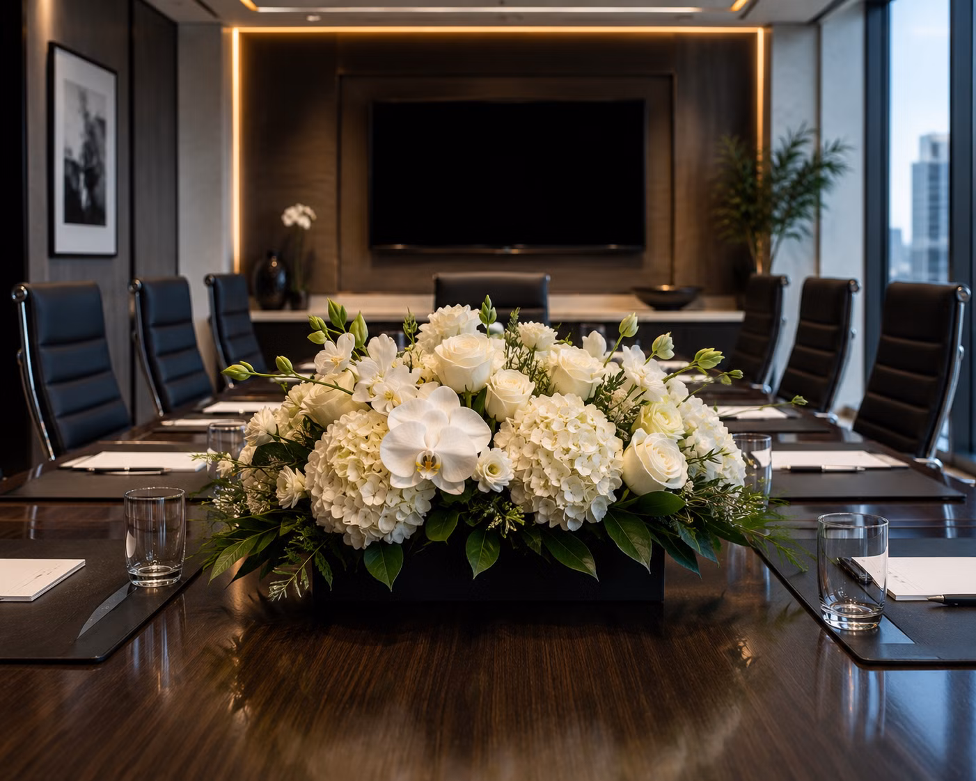 Boardroom Table Arrangement - Boardroom Table Arrangement: چیدمان · Tempo Lazer Flowers Studio. | Tempo Lazer Flowers Studio, Washington DC florist