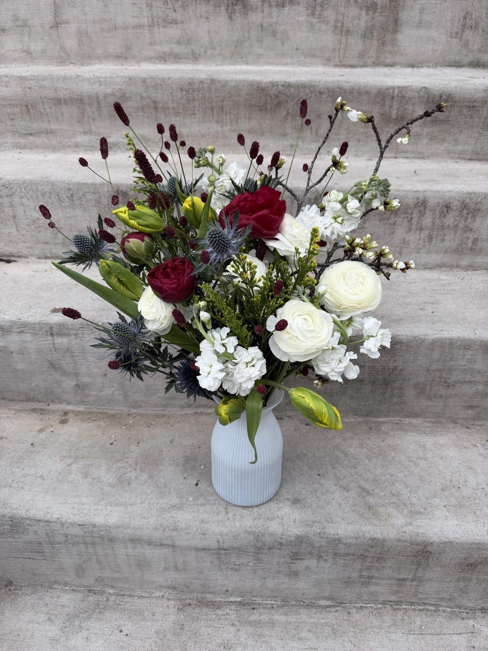 Capitol Hill Crimson Contrast - luxury floral arrangement for delivery in Washington DC | Tempo Lazer Flowers Studio, Washington DC florist