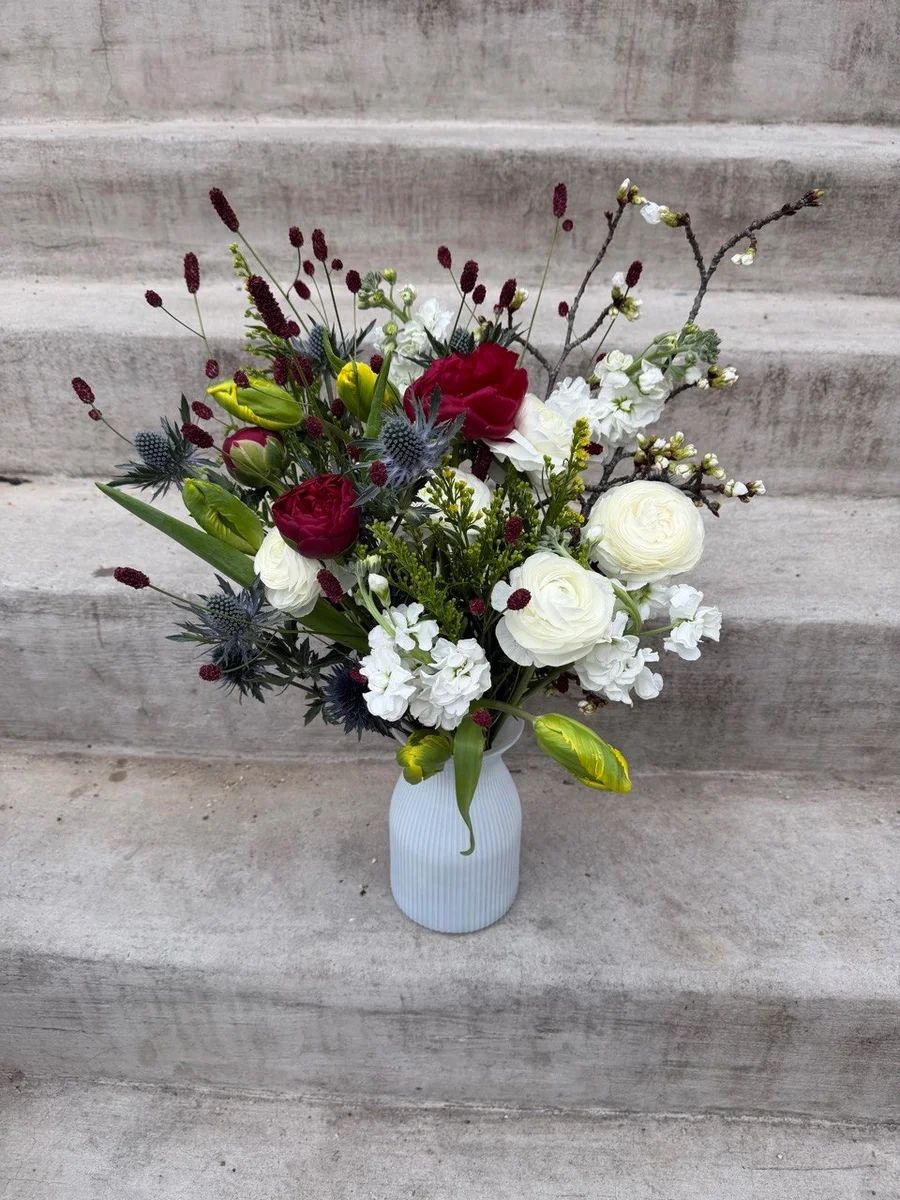 Capitol Hill Crimson Contrast - luxury floral arrangement for delivery in Washington DC | Tempo Lazer Flowers Studio, Washington DC florist