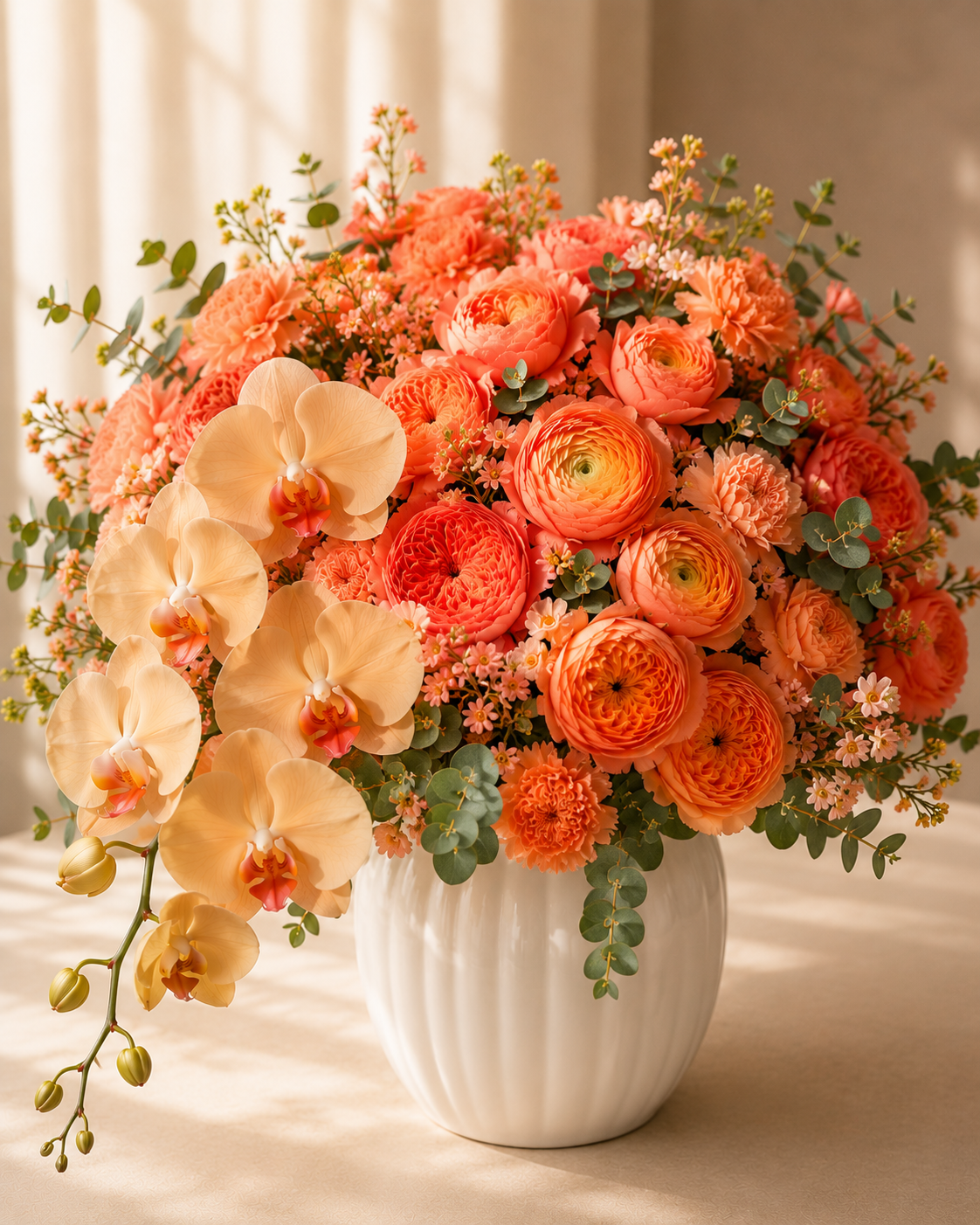 Coral and Peach Sunset Bouquet - Coral and Peach Sunset Bouquet: Composition · Tempo Lazer Flowers Studio. | Tempo Lazer Flowers Studio, Washington DC florist