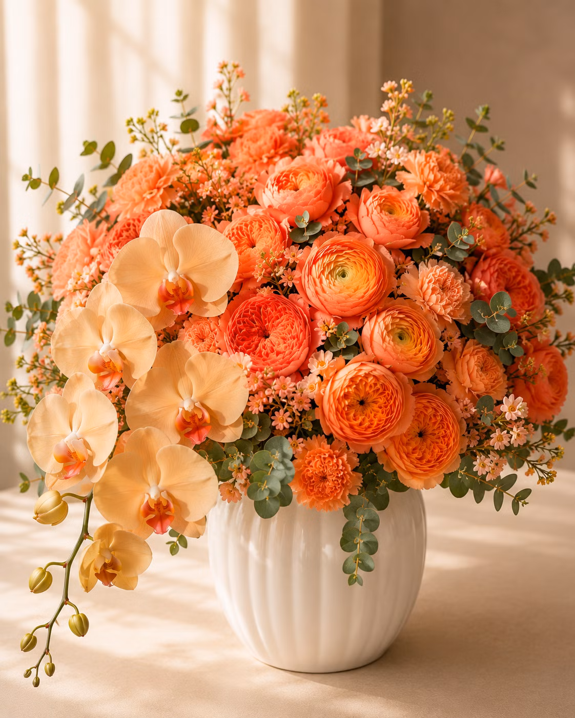 Coral and Peach Sunset Bouquet - Coral and Peach Sunset Bouquet: Composition · Tempo Lazer Flowers Studio. | Tempo Lazer Flowers Studio, Washington DC florist