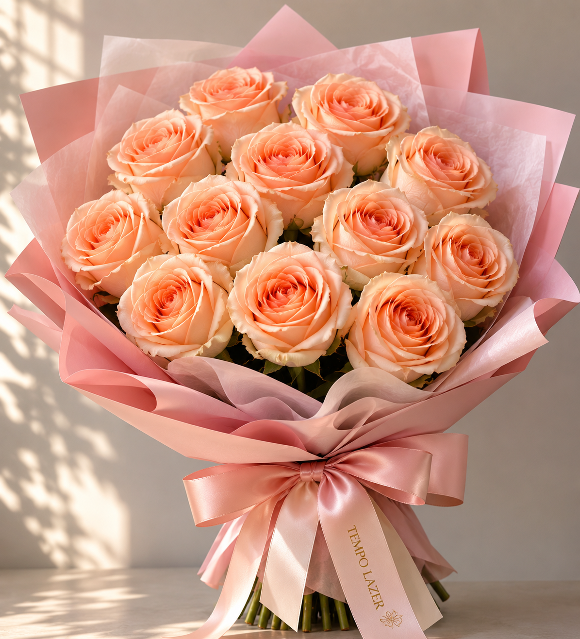 Dozen Peach Roses - Shop Dozen Peach Roses, a premium Fresh Stems from Tempo Lazer Flowers Studio. | Tempo Lazer Flowers Studio, Washington DC florist
