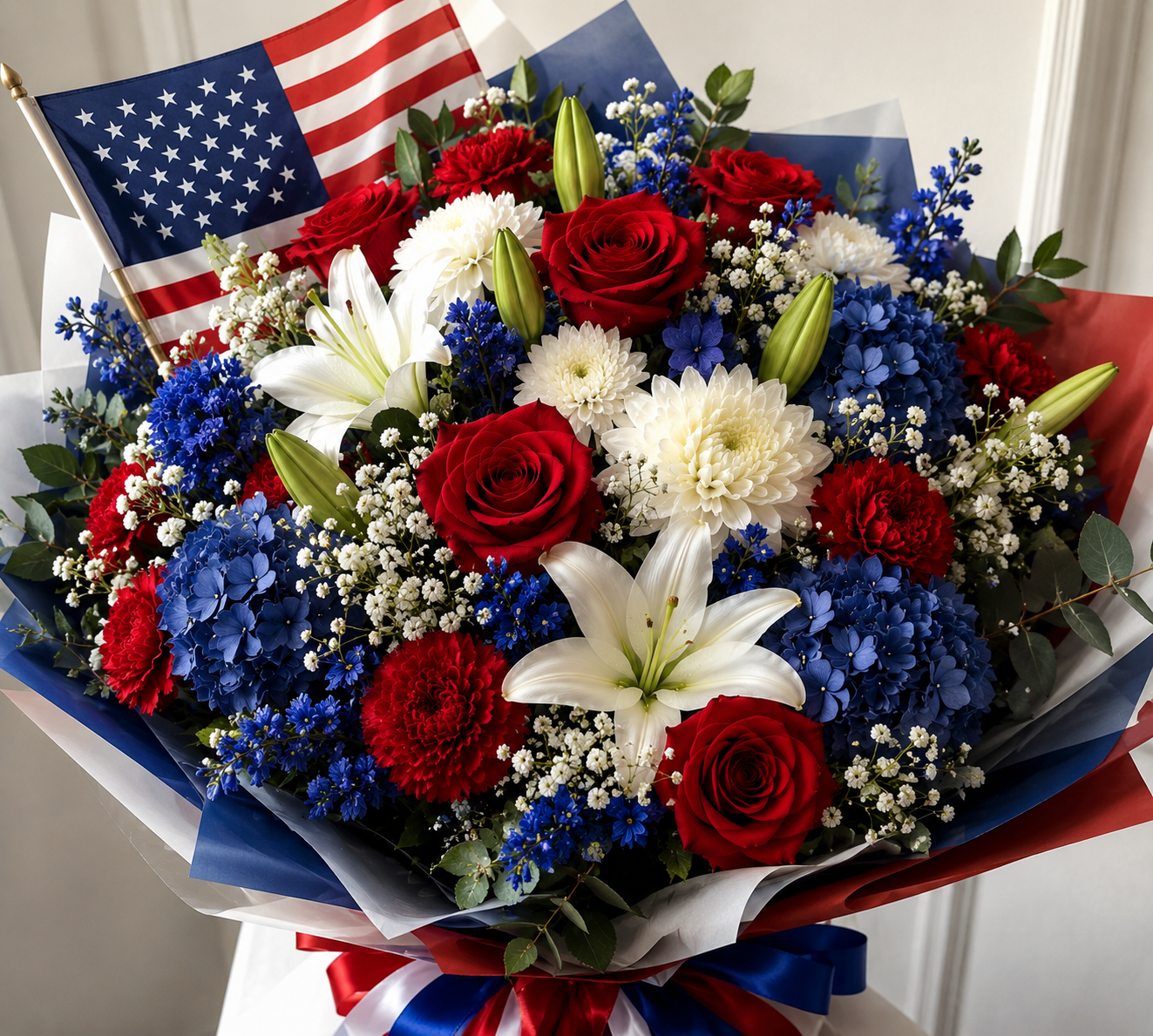 American Celebration Bouquet - American Celebration Bouquet: دسته‌گل · Tempo Lazer Flowers Studio. | Tempo Lazer Flowers Studio, Washington DC florist