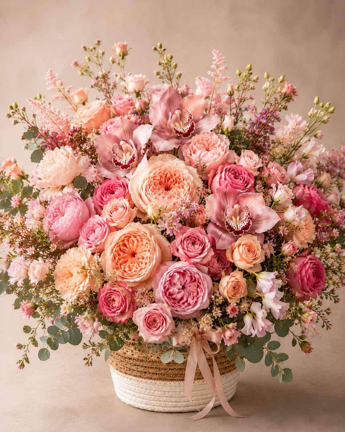 Shop Blush Orchid Garden Basket Arrangement, a premium Arrangement from Tempo Lazer Flowers Studio.