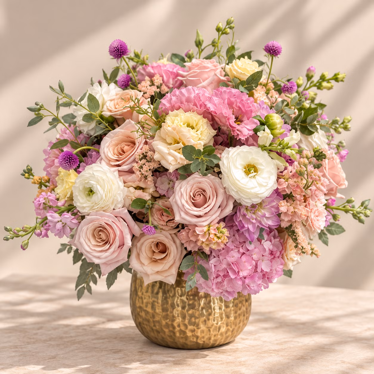 Pastel luxury flower arrangement brightening a NoMa DC apartment near Union Market