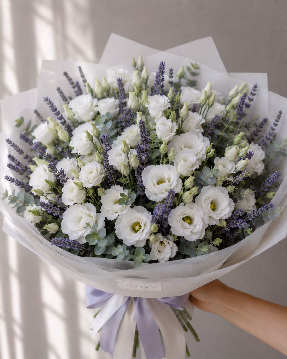 White Lisianthus With Lavender - White Lisianthus With Lavender: باقة · Tempo Lazer Flowers Studio. | Tempo Lazer Flowers Studio, Washington DC florist
